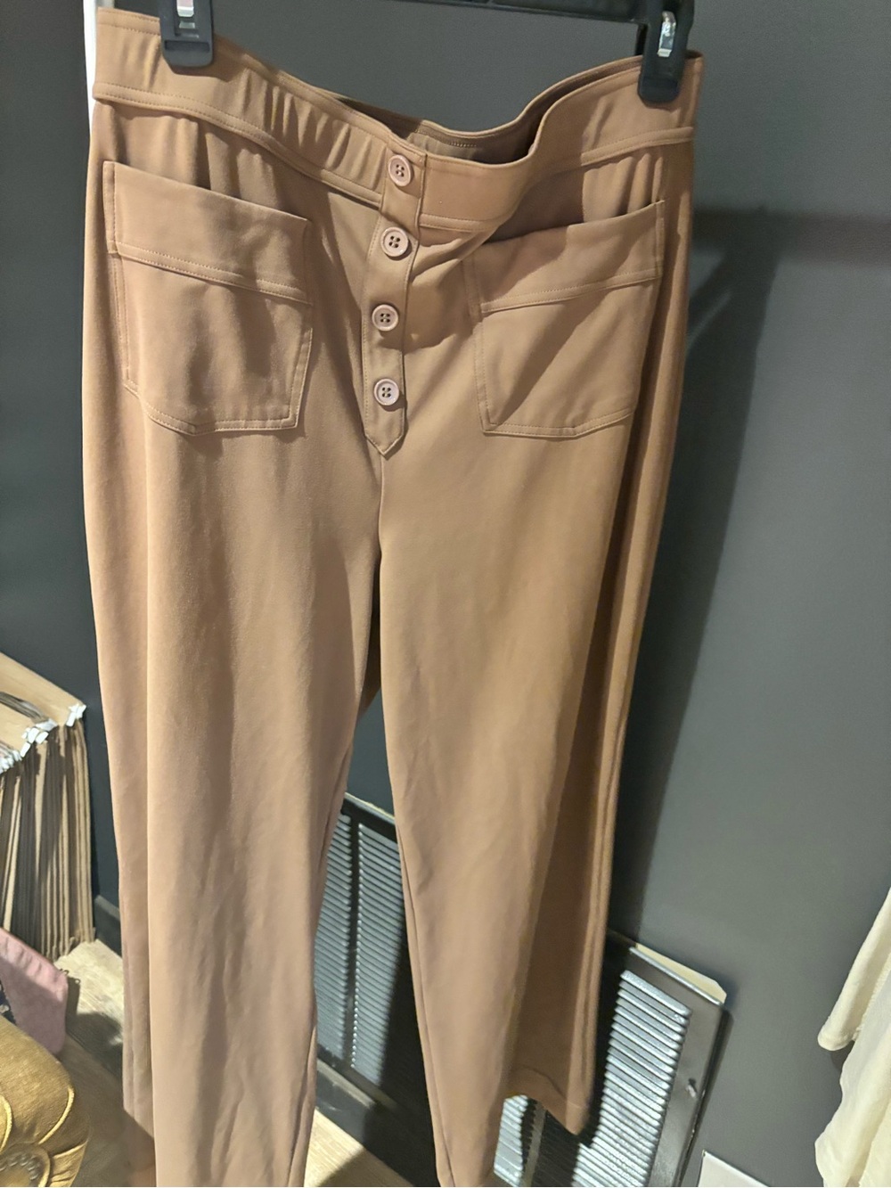 HALARA Women's Tan High-Rise Button Front Trousers
